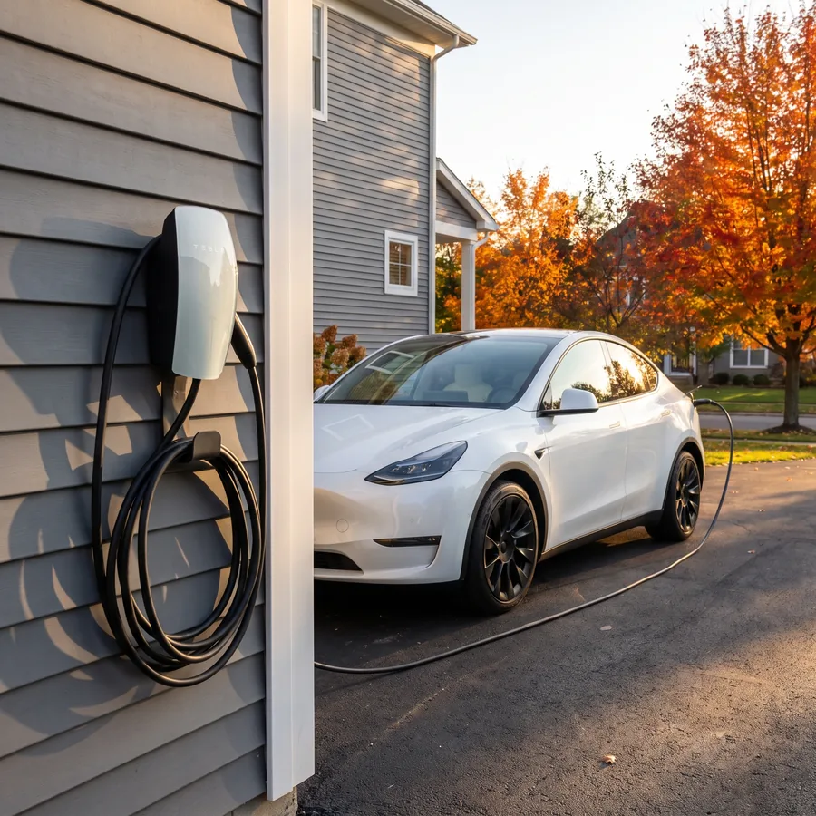 Level 2 electric vehicle charger at a home